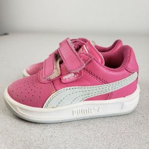Puma Kids 353066 03 Pink White Round Toe Double Strap Sneaker Shoes‎ Size 5
